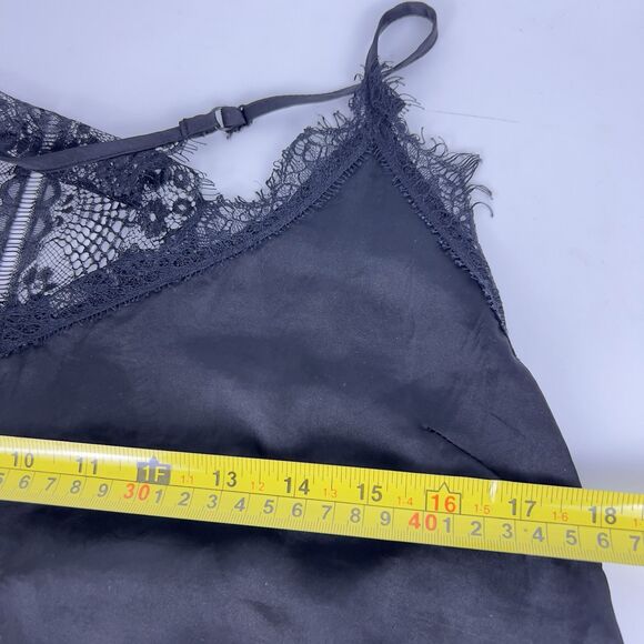 Band of Gypsies Womens L Slip Dress Midi Dress Black Fringe Lace Trim Satin Feel - Picture 8 of 9